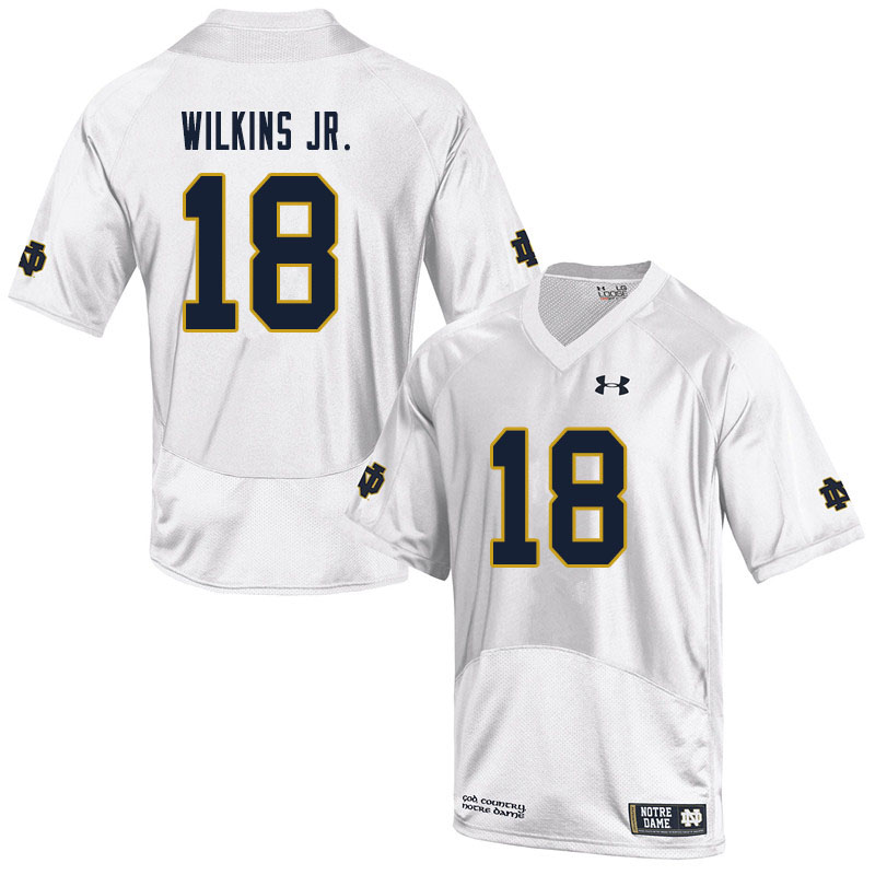 Men's NCAA Notre Dame Fighting Irish #18 Joe Wilkins Jr. Stitched College Under Armour Authentic White Football Jersey FD10F35BV